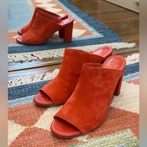Charlotte Stone Morley Mule Heels Tomato Red Orange GUC 7